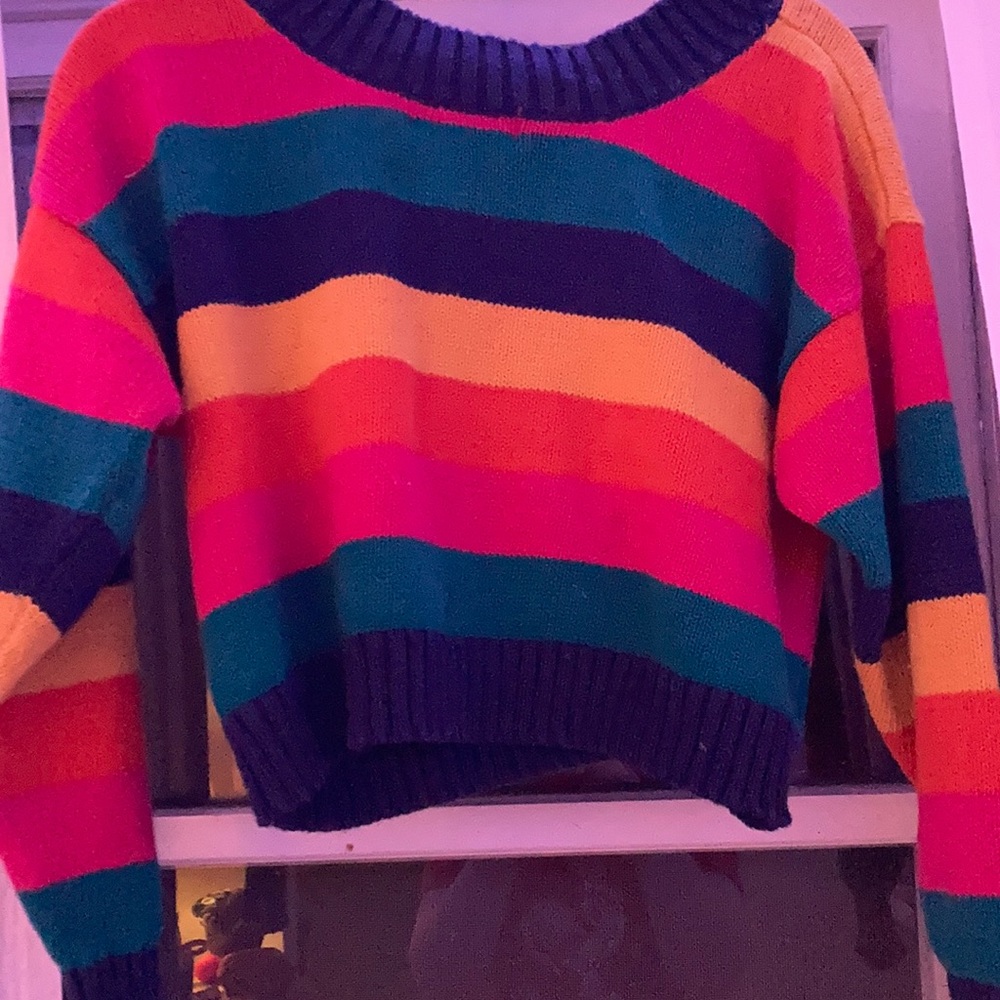 adorable rainbow knit sweater!